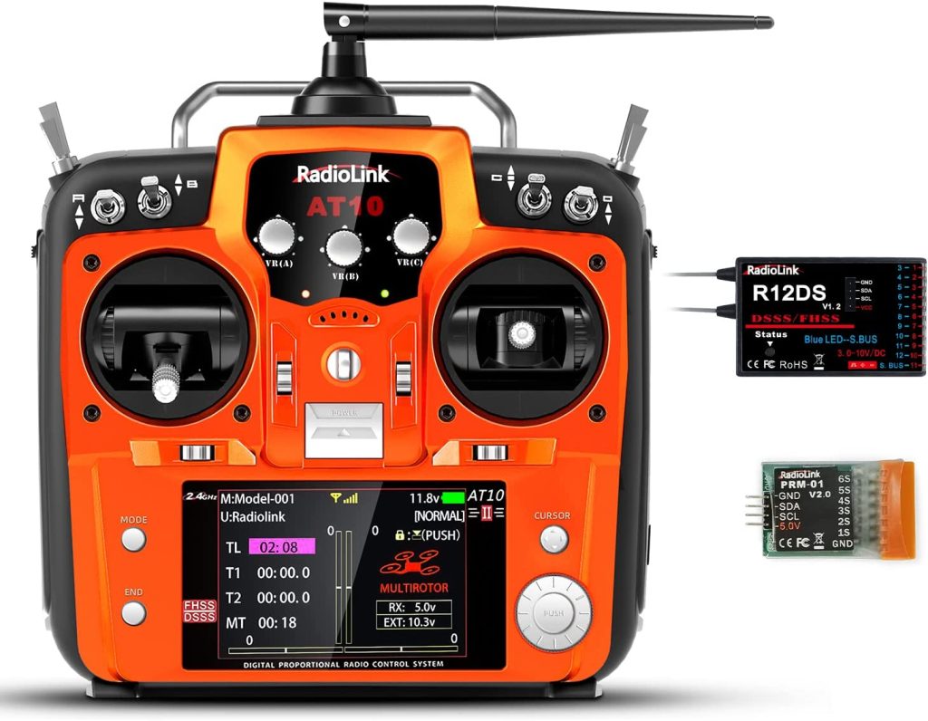 Radiolink AT10II RC Transmisor y Receptor 12 Canales R12DS 2.4GHz Control Remoto de Radio Emisora con Receptor para RC FPV Racing Drone, Quad, Helicóptero,...